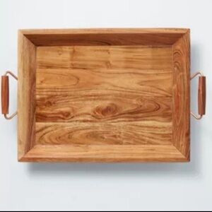 16”x24” Rectangular Wood Serving Tray w/ Metal Copper Handles - Hearth & Hand™